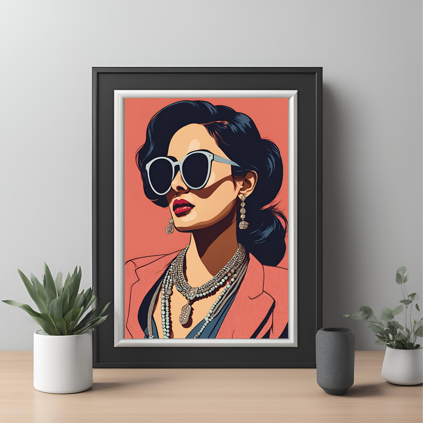 indian-desi-boss-woman-wearing-sunglasses-red-blazer-wall-print