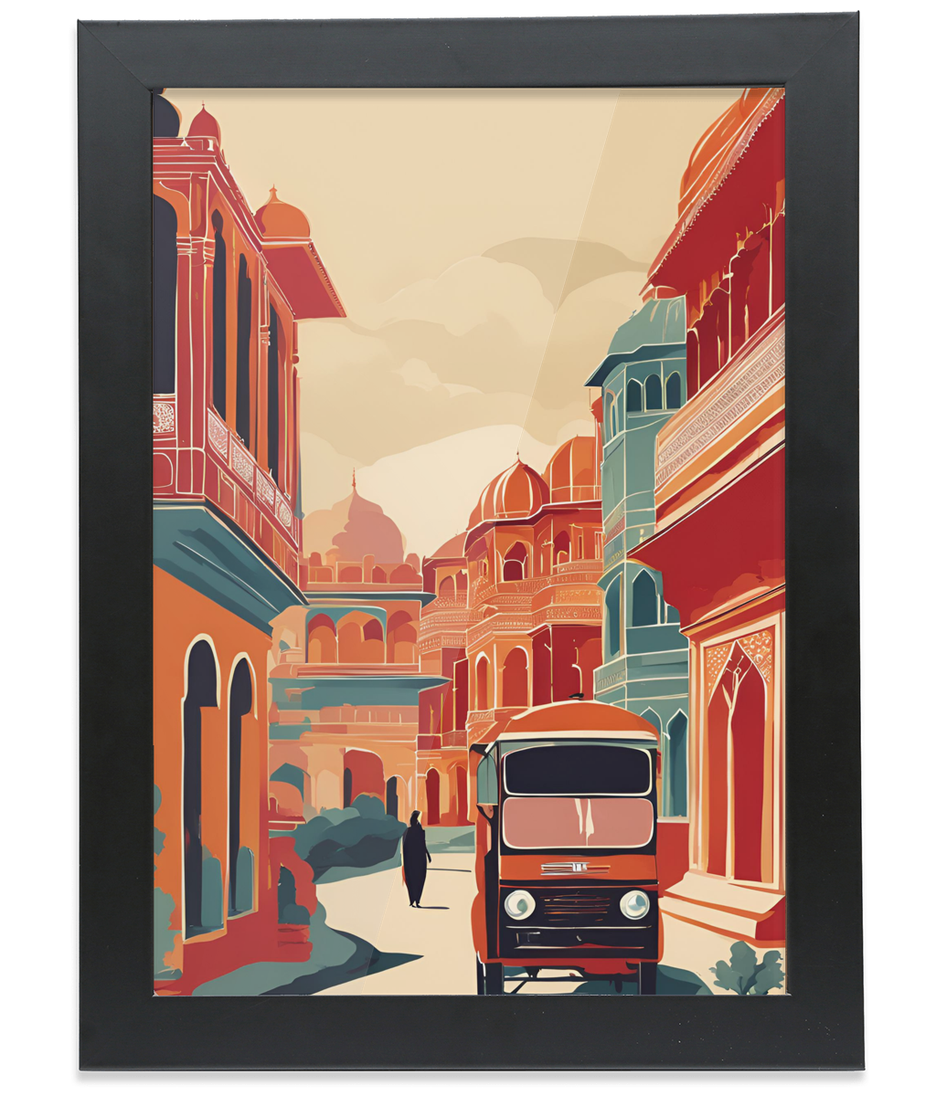 India Street Black Framed A4 Portrait Print