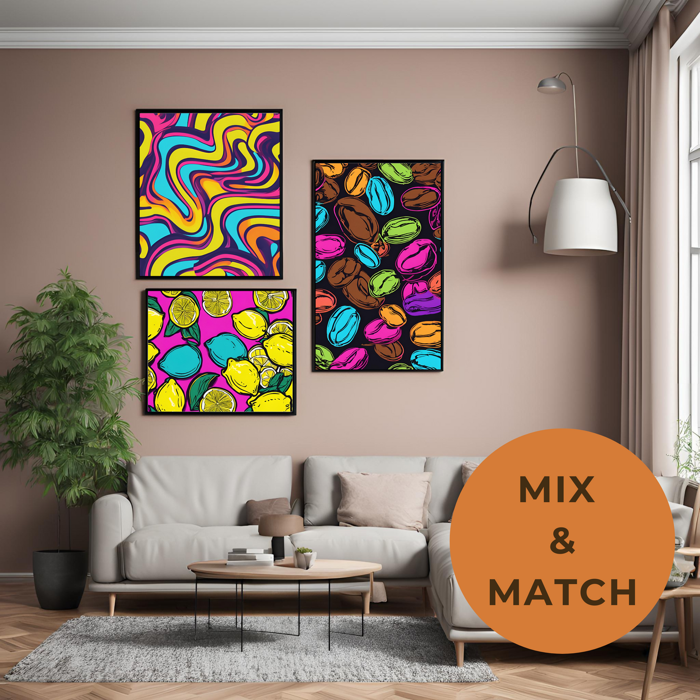 Retro Neon 70s Pop Art Pattern - Digital Printable Wall Art