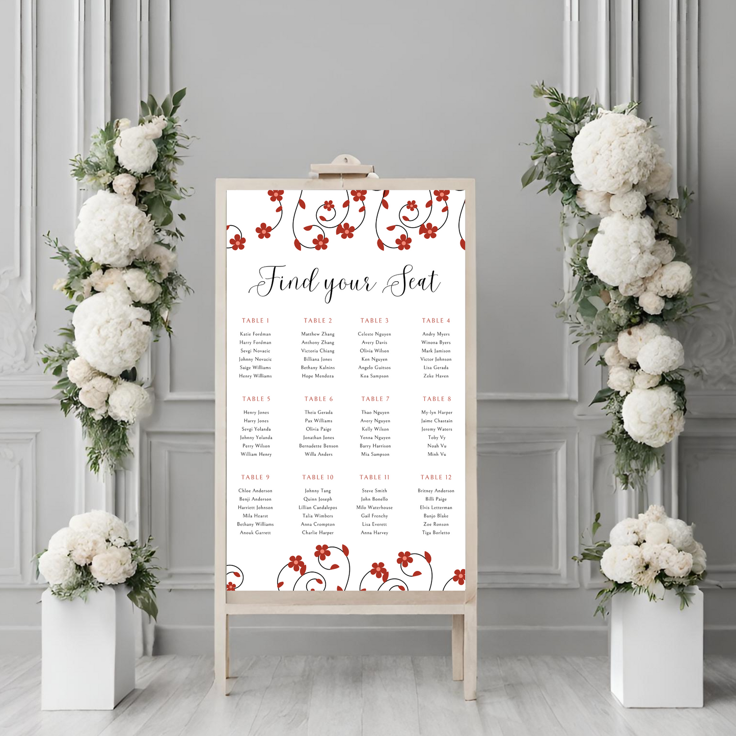 Floral Seating Plan Digital Download - Online Template