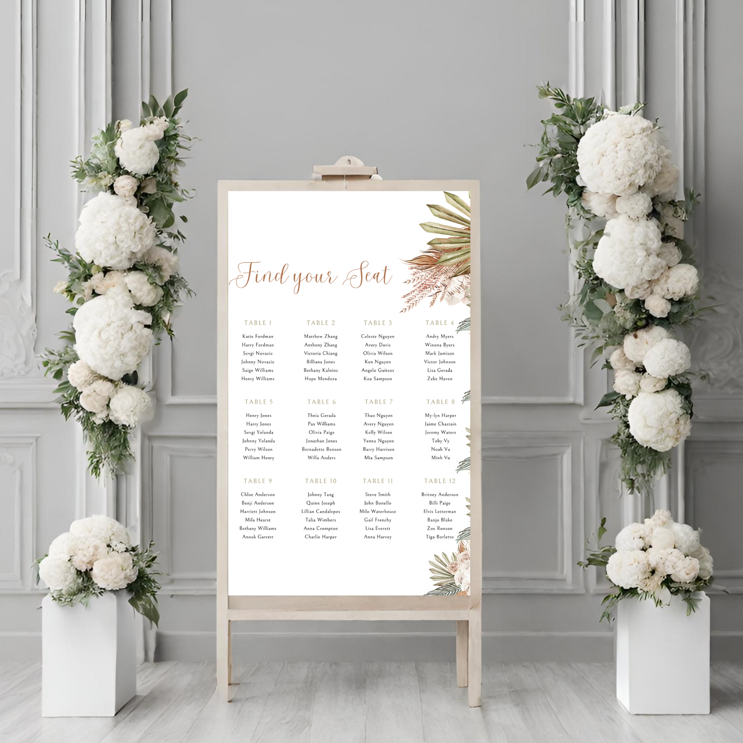 Green Tropical Seating Plan Digital Download - Online Template