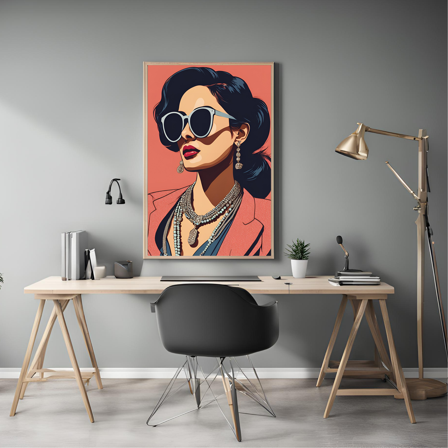 indian-desi-boss-woman-wearing-sunglasses-red-blazer-wall-print