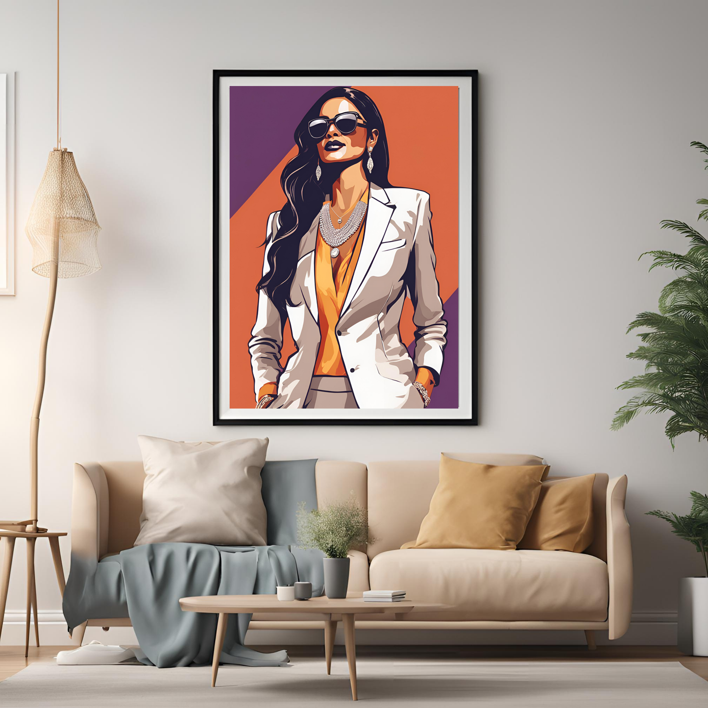 Indian Boss Queen Orange Print Black Framed A4 Art Portrait Print