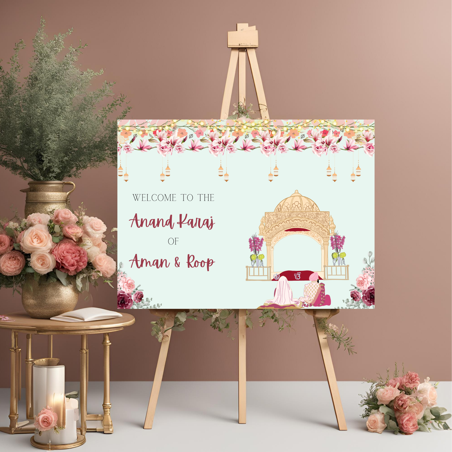 green-pink-wedding-entrance-board-digital-template-sikh-anand-karaj