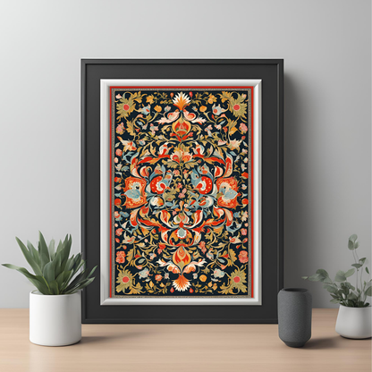 Indian Traditional Navy Floral Folk Wall Art Digital Download
