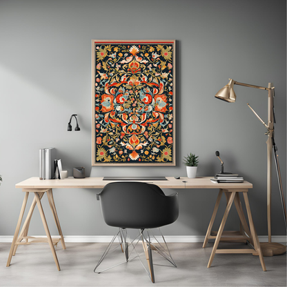 Indian Traditional Navy Floral Folk Wall Art Digital Download