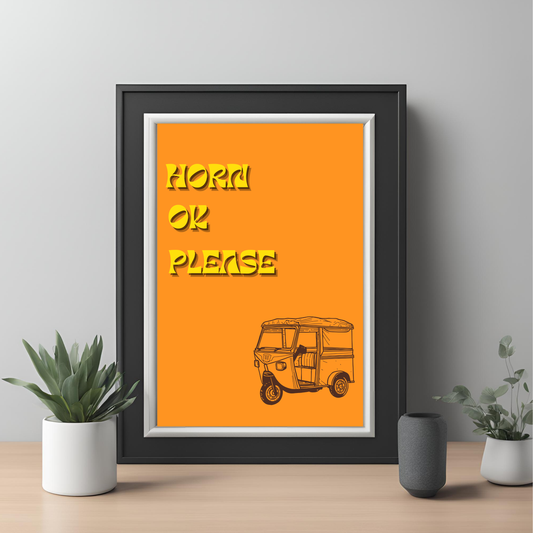 Horn Ok Please Black Framed A4 Portrait Print