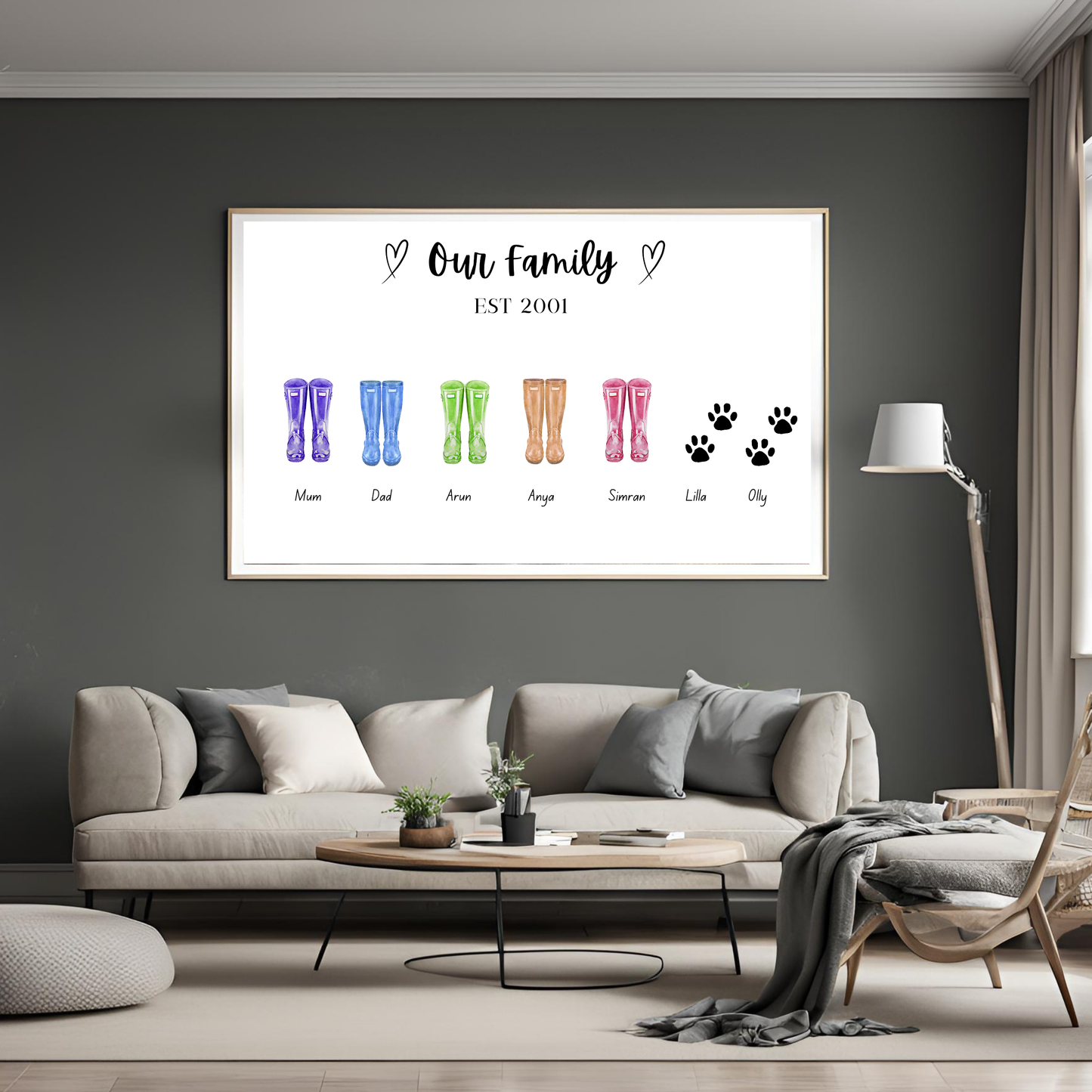 Family Wellies Customisable Print Wall Art Digital Template