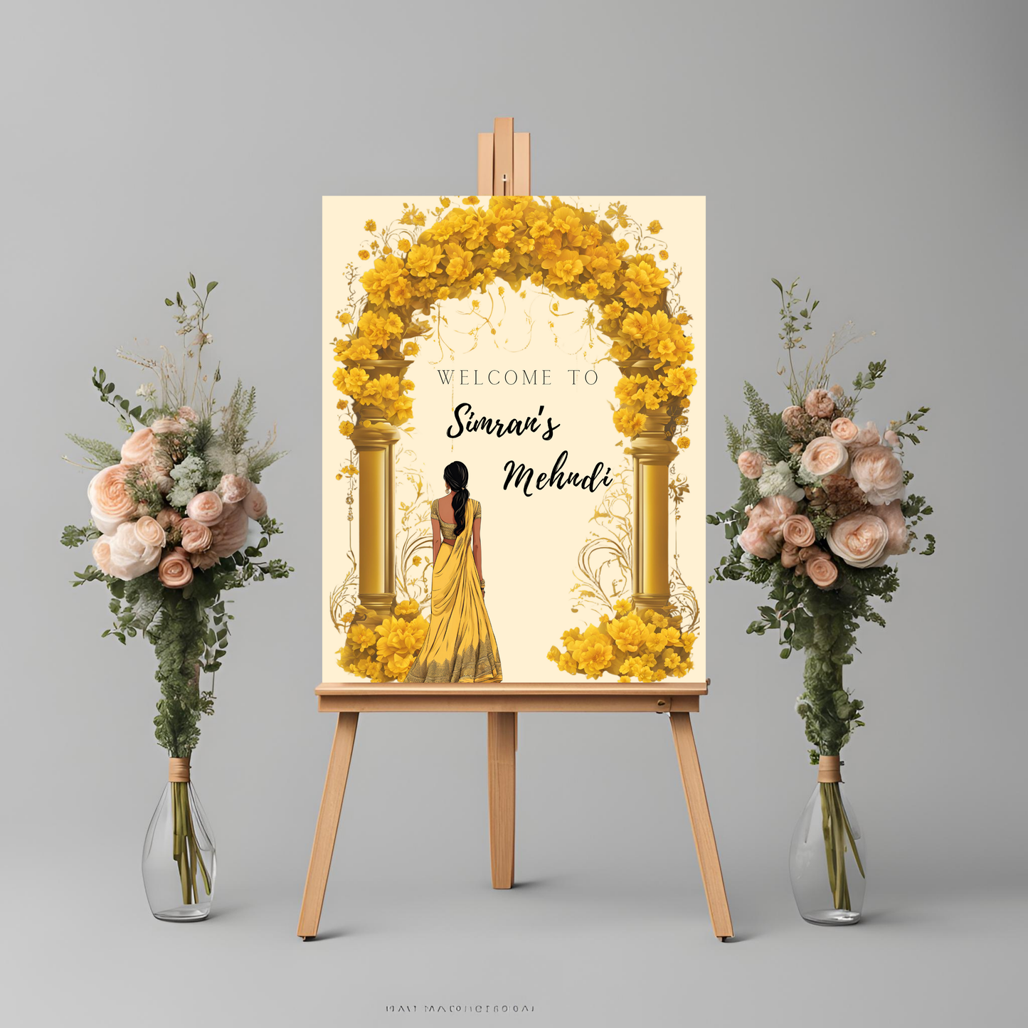Yellow Floral Arch Entrance Board Digital Download - Online Template