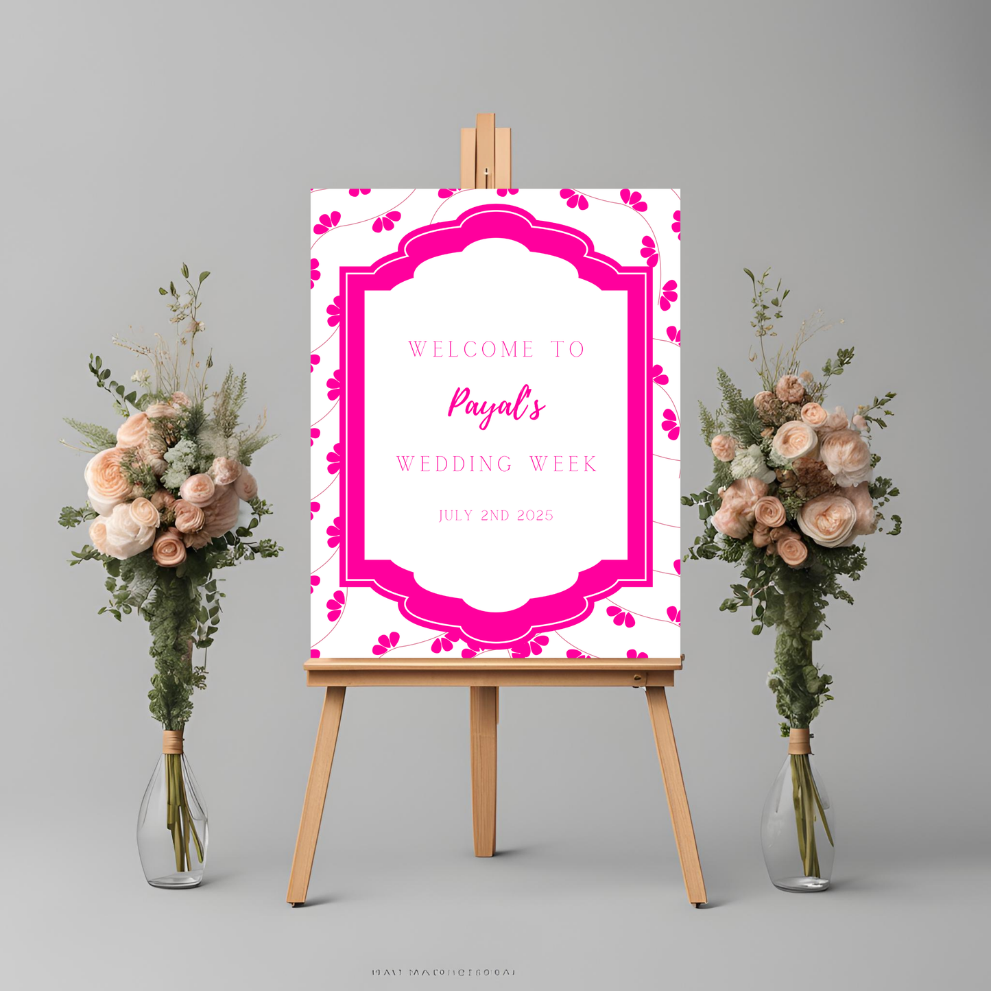 Pink Floral Minimalist Entrance Board Digital Download - Online Template