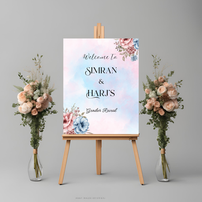 Gender Reveal Pink & Blue Watercolour Entrance Board - Online Template