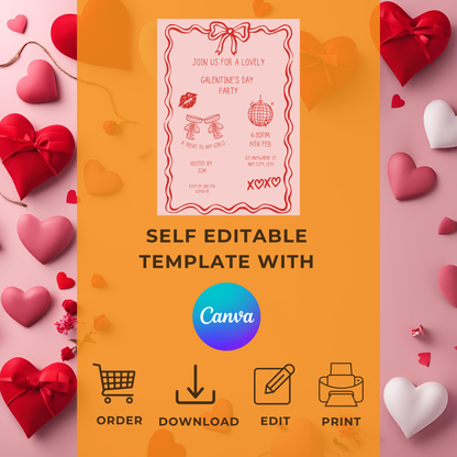 Galentines Invite Red Bow