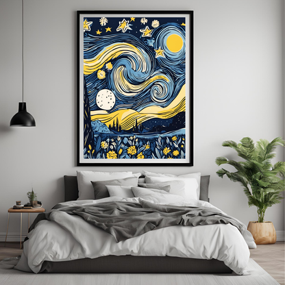 Van Gogh Inspired Starry Night Wall Art Digital Download