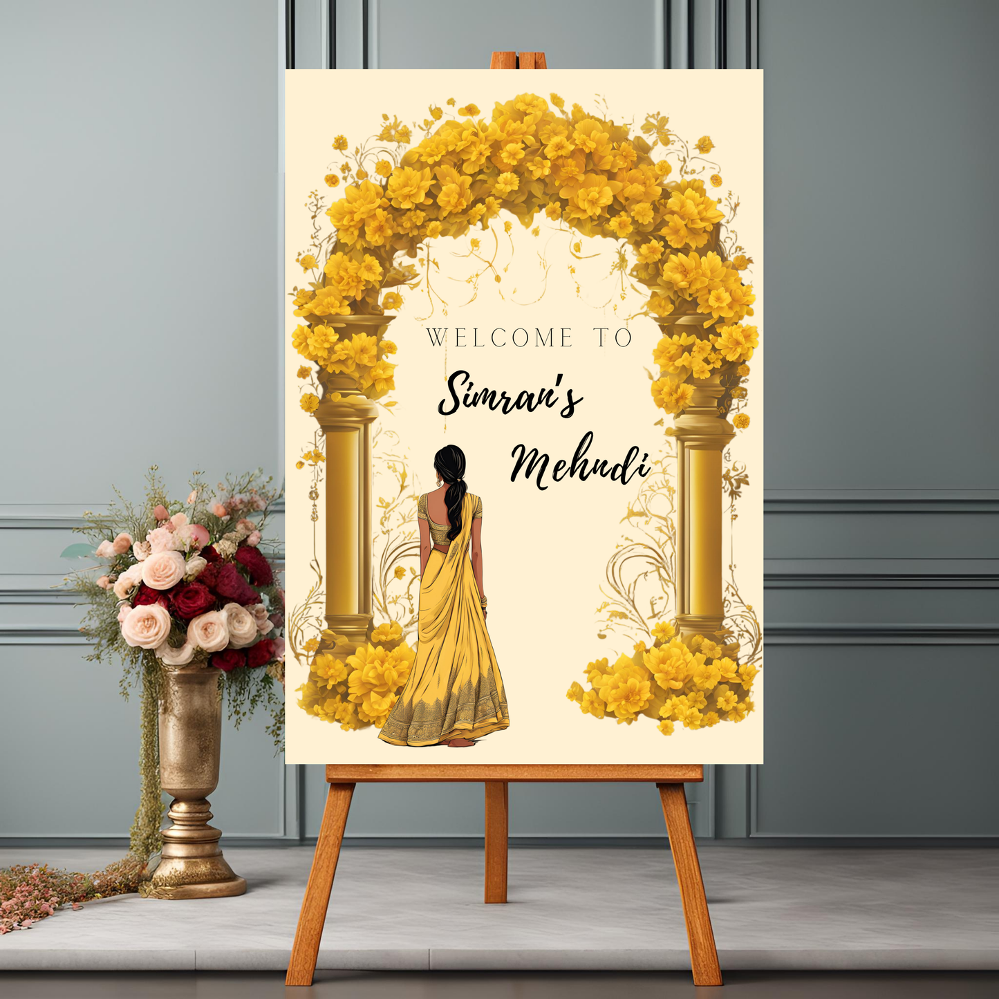 Yellow Floral Arch Entrance Board Digital Download - Online Template