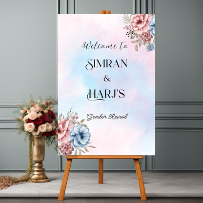 Gender Reveal Pink & Blue Watercolour Entrance Board - Online Template
