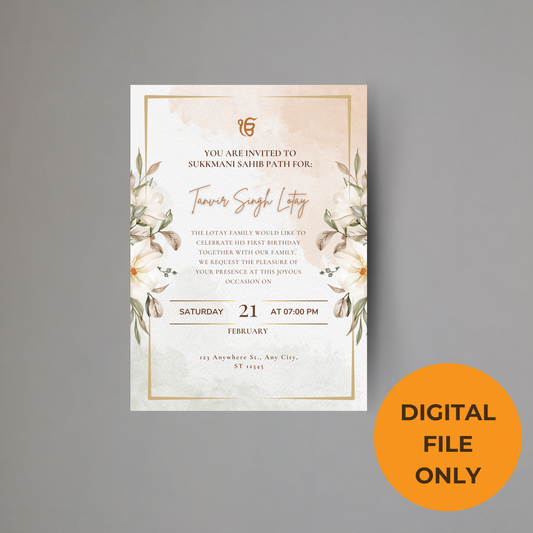 Beige Floral Sukhmani Sahib Invitation Digital Download - Online Template