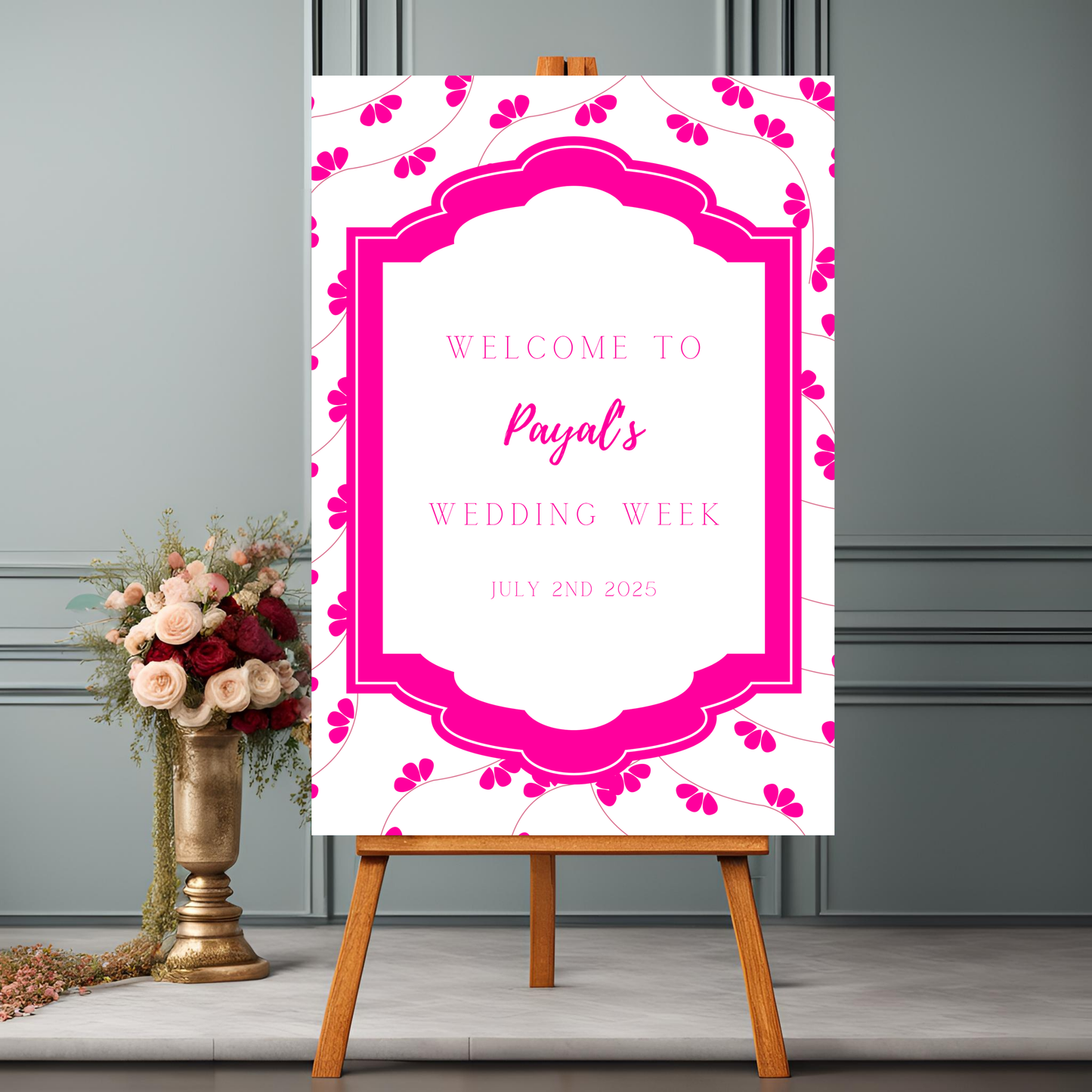 Pink Floral Minimalist Entrance Board Digital Download - Online Template
