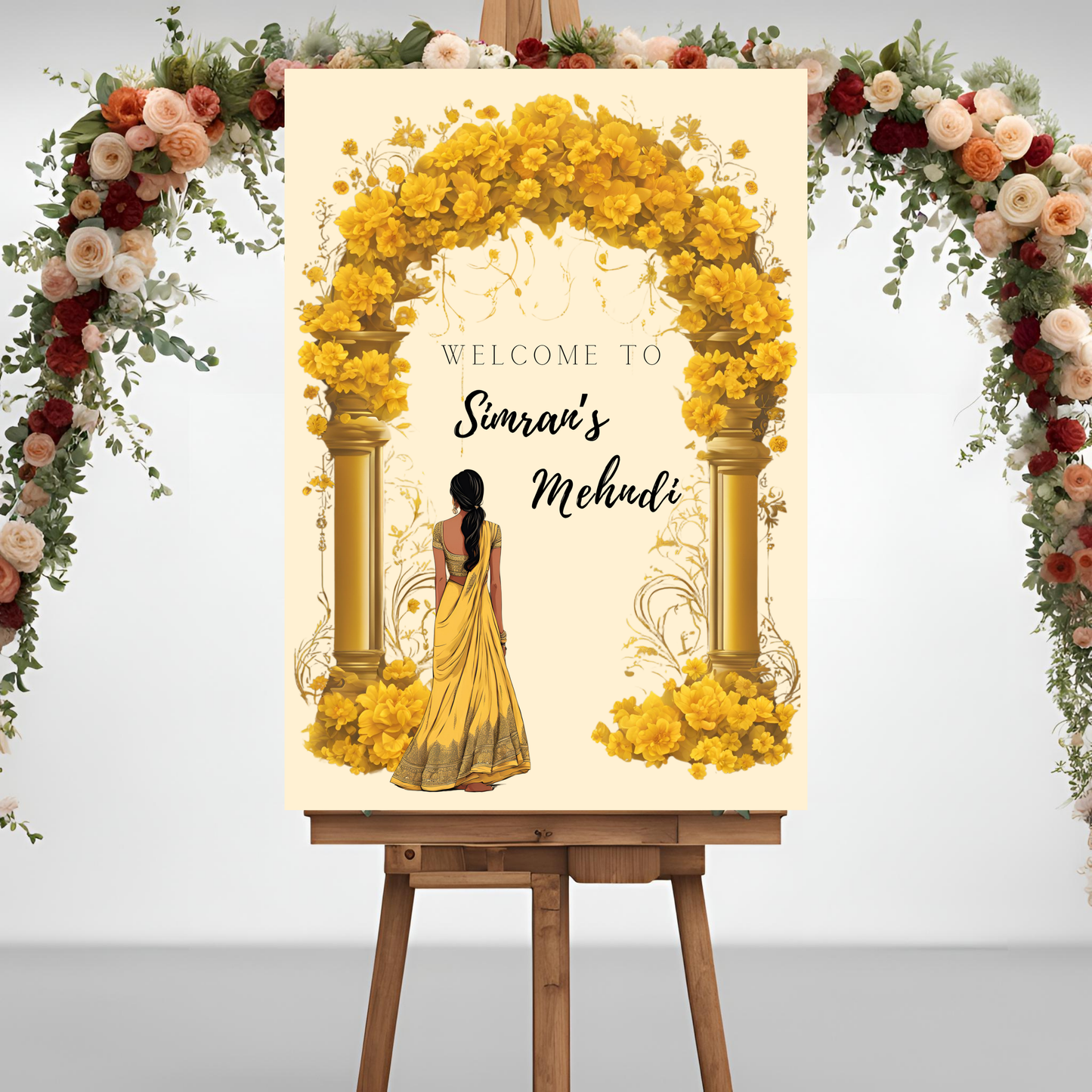 Yellow Floral Arch Entrance Board Digital Download - Online Template