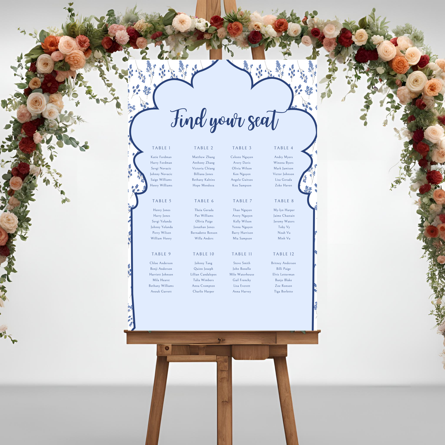 Blue Seating Plan Digital Download - Online Template