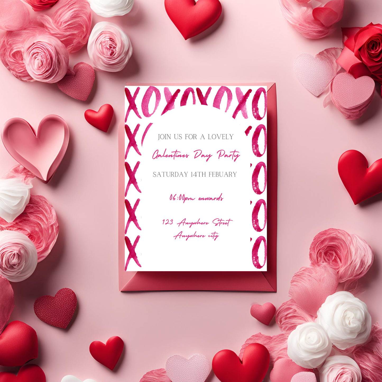 Galentines Invite Pink Kisses