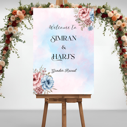 Gender Reveal Pink & Blue Watercolour Entrance Board - Online Template