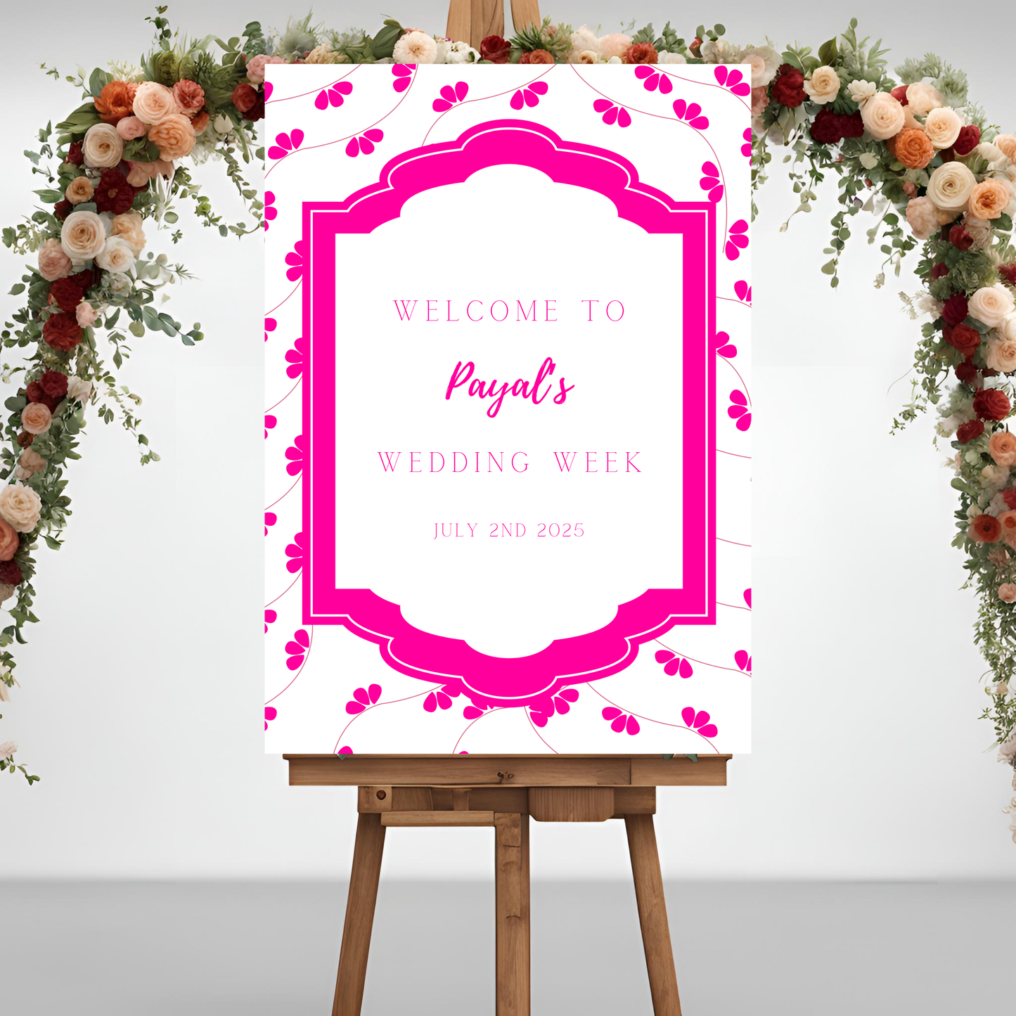Pink Floral Minimalist Entrance Board Digital Download - Online Template