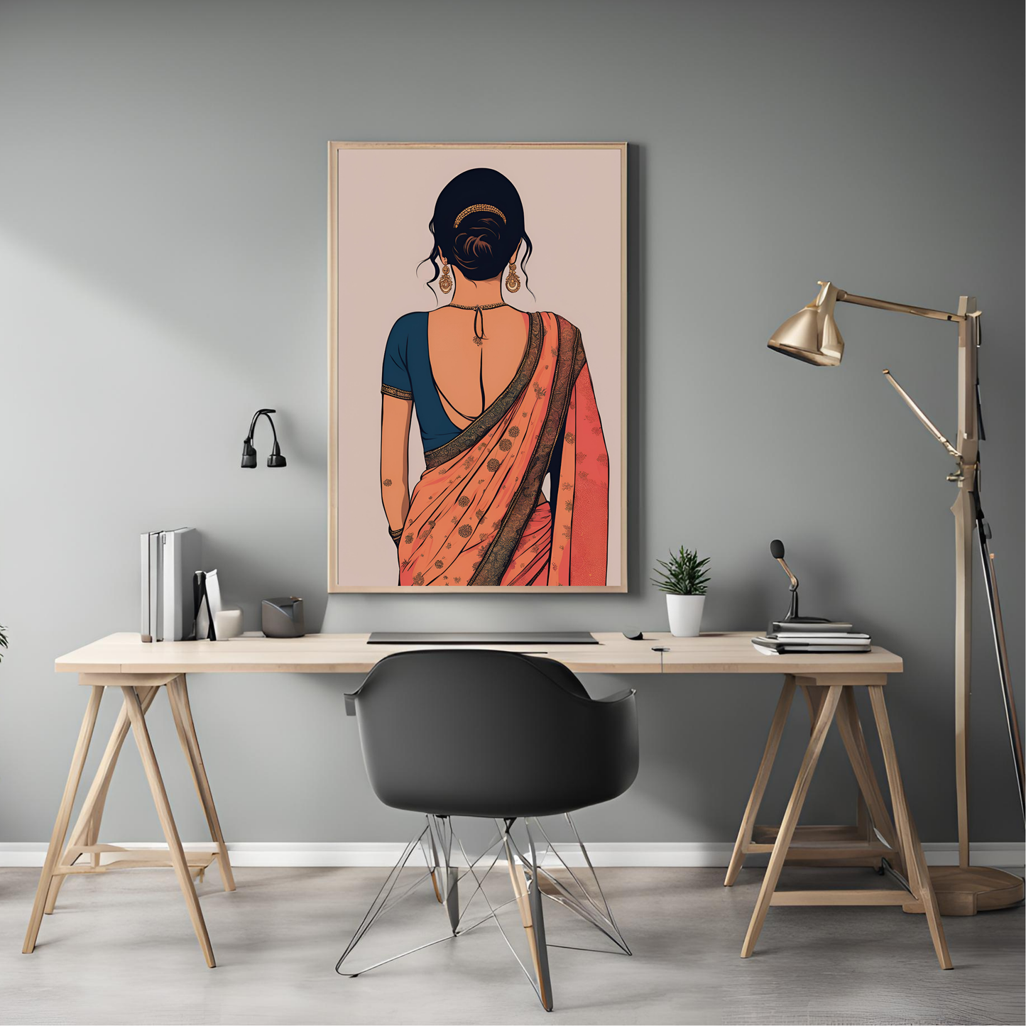 Desi Girl in Saree Wall Art - Digital Download