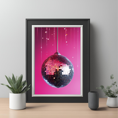 Disco Ball Hot Pink Sparkle Digital Print