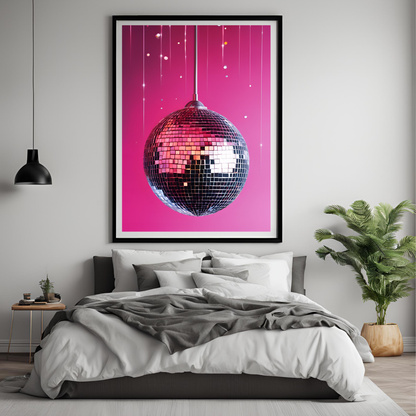 Disco Ball Hot Pink Sparkle Digital Print