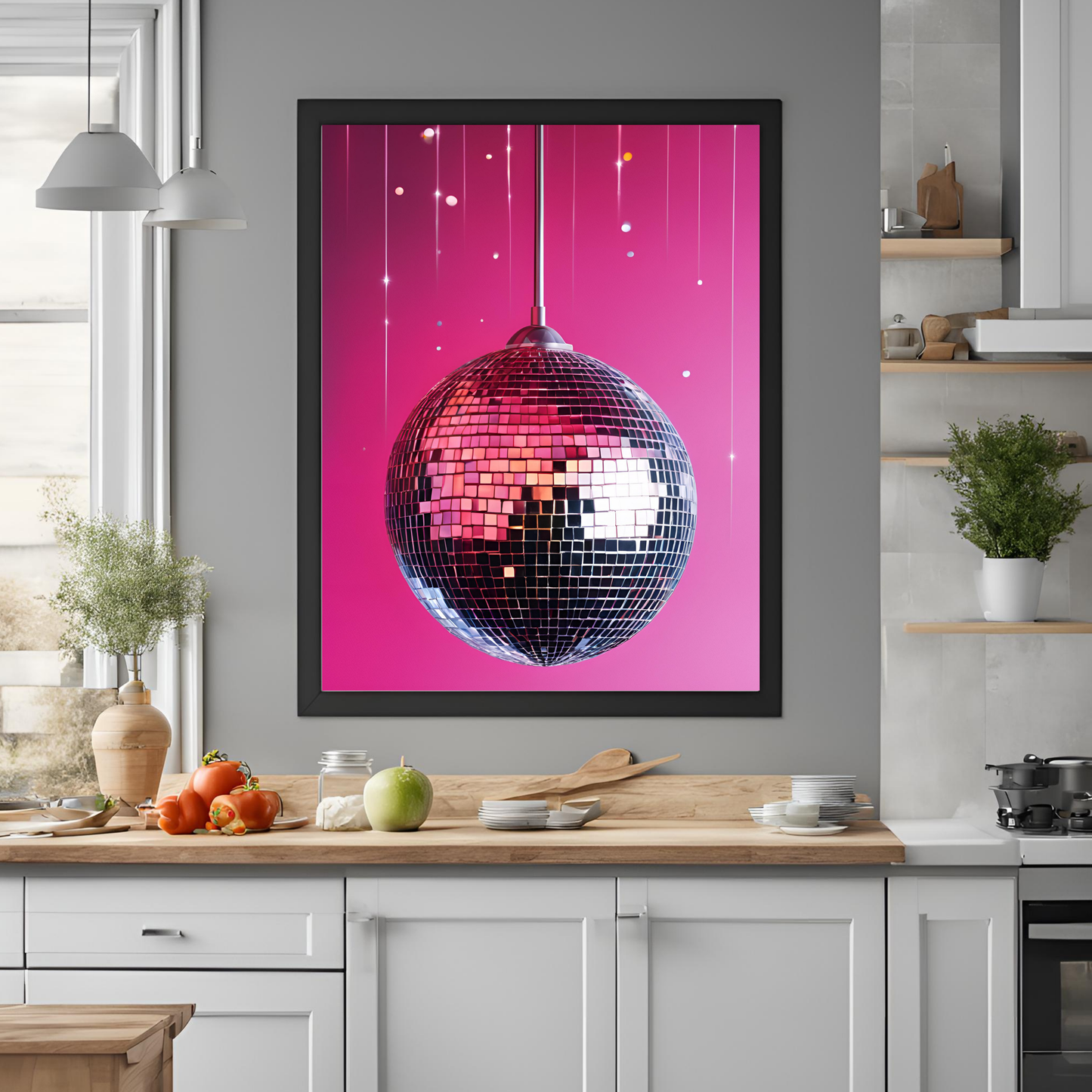 Disco Ball Hot Pink Sparkle Digital Print