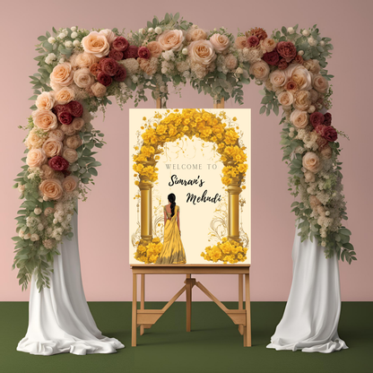 Yellow Floral Arch Entrance Board Digital Download - Online Template