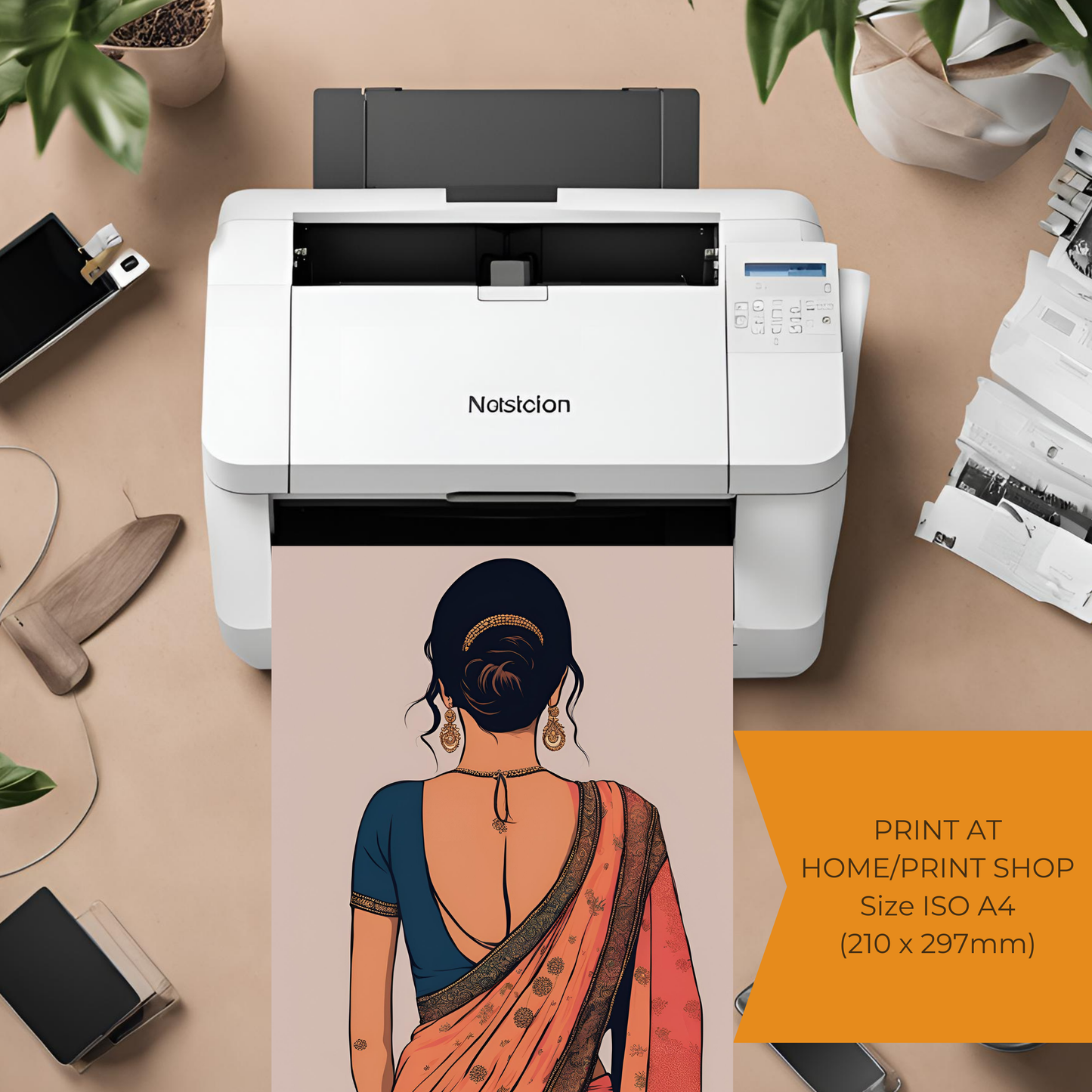 Desi Girl in Saree Wall Art - Digital Download