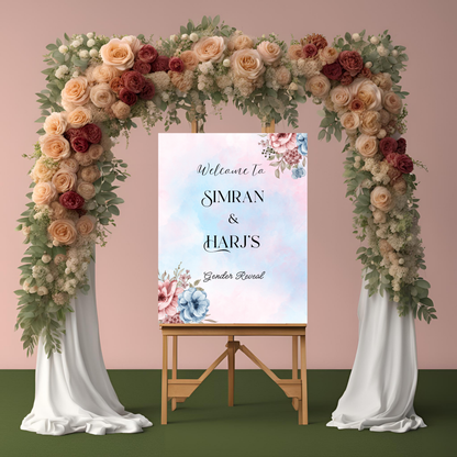 Gender Reveal Pink & Blue Watercolour Entrance Board - Online Template