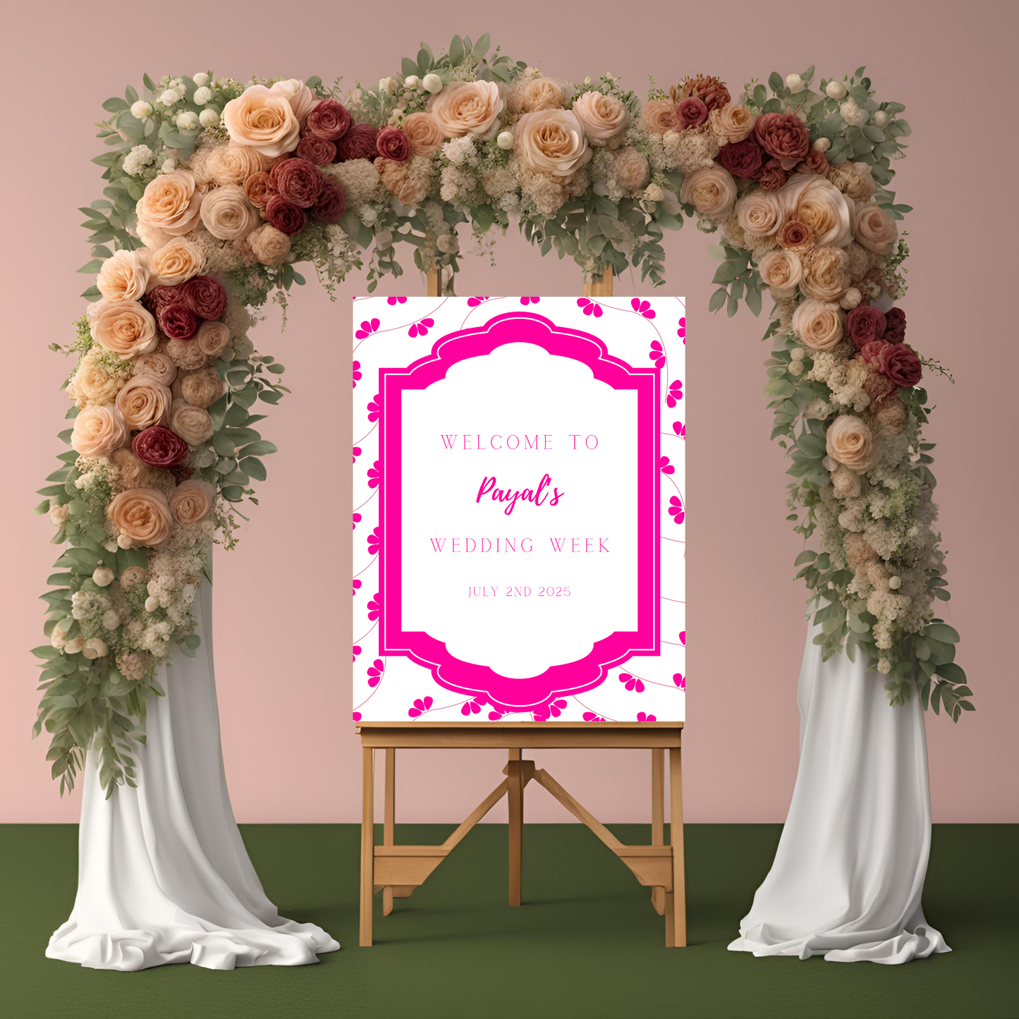 Pink Floral Minimalist Entrance Board Digital Download - Online Template