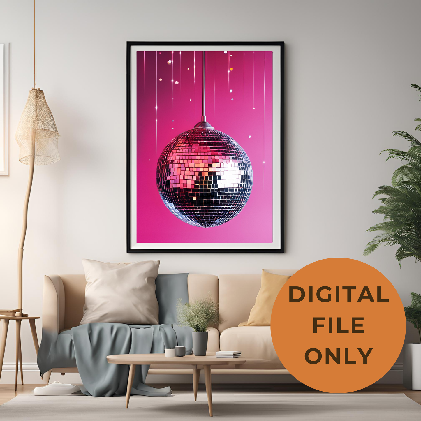 Disco Ball Hot Pink Sparkle Digital Print
