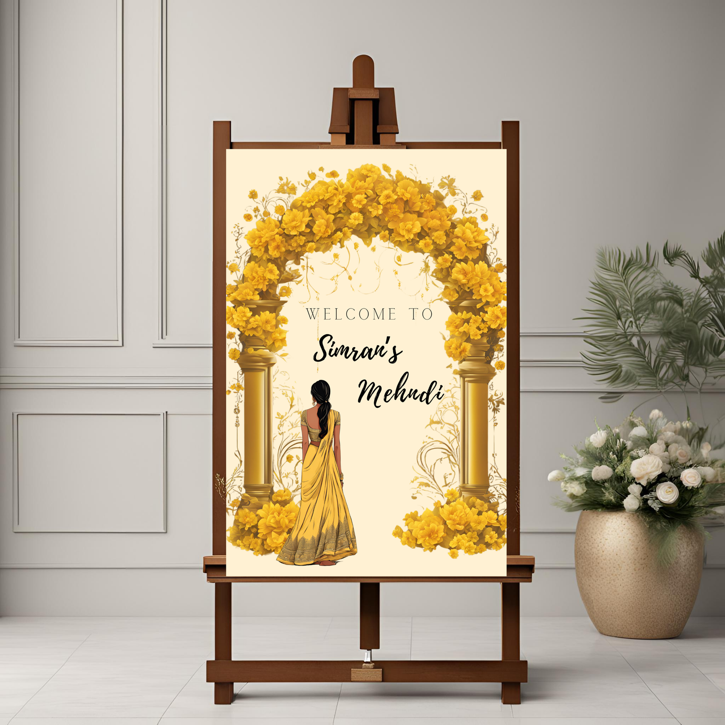 Yellow Floral Arch Entrance Board Digital Download - Online Template