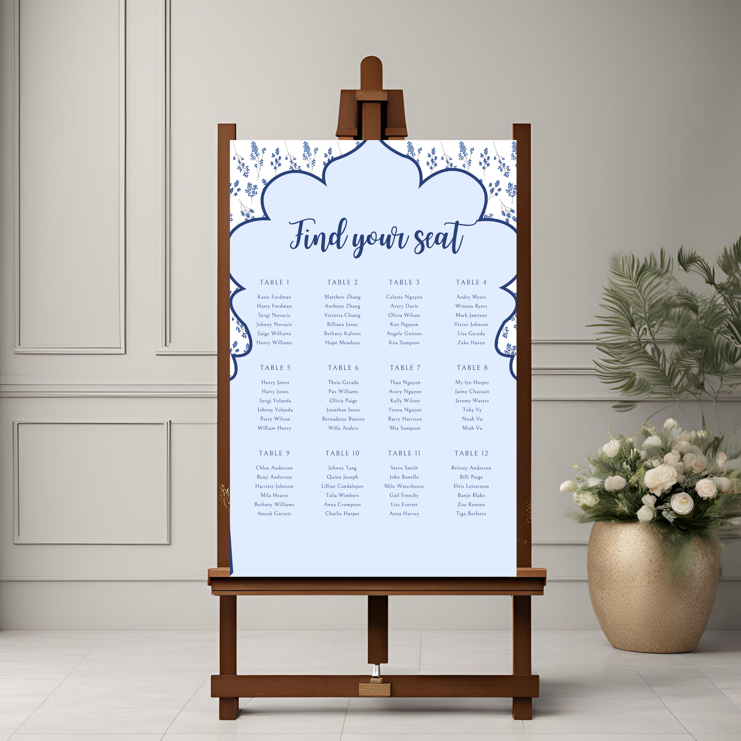 Blue Seating Plan Digital Download - Online Template