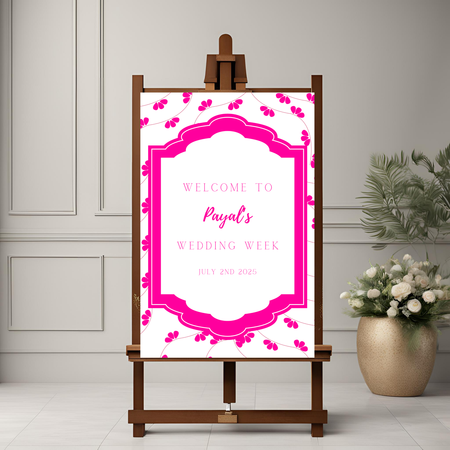 Pink Floral Minimalist Entrance Board Digital Download - Online Template