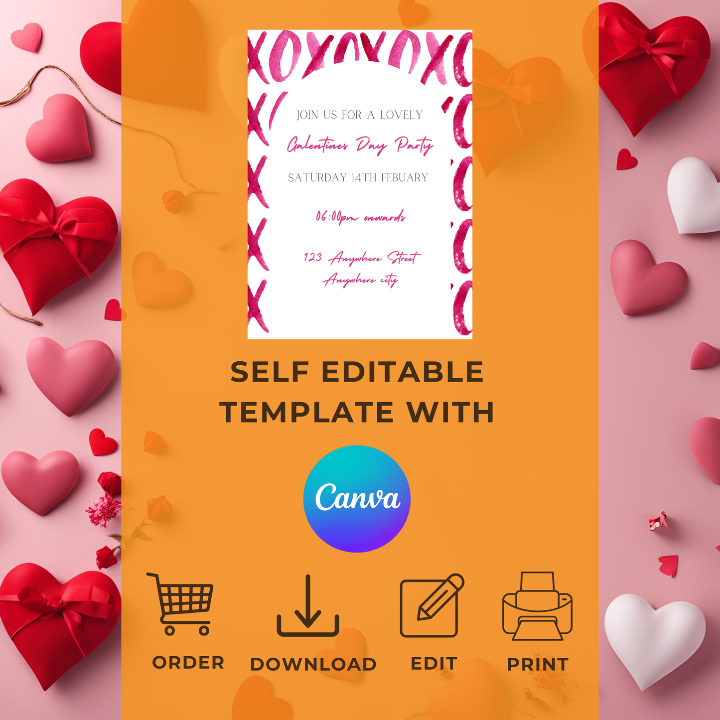 Galentines Invite Pink Kisses