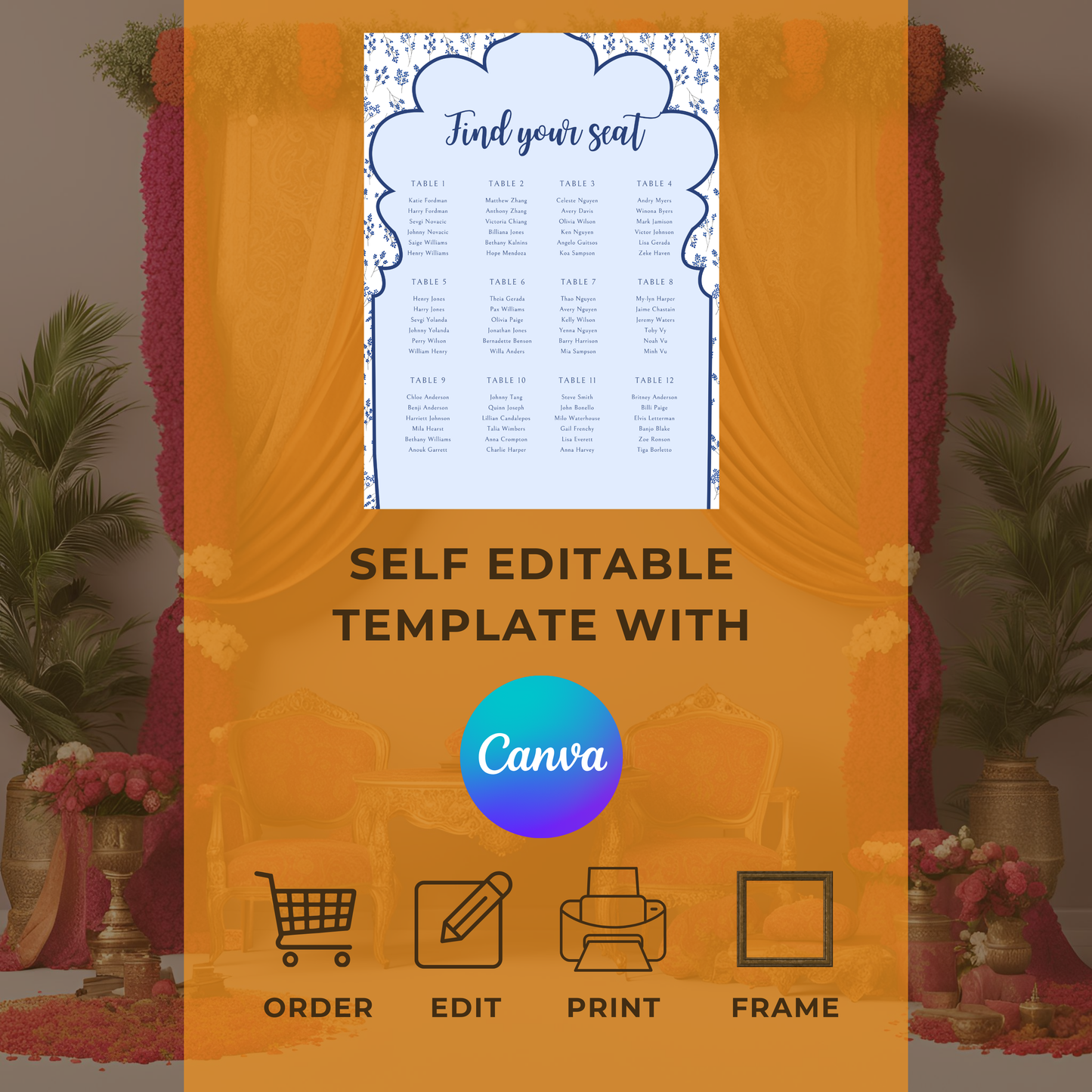 Blue Seating Plan Digital Download - Online Template