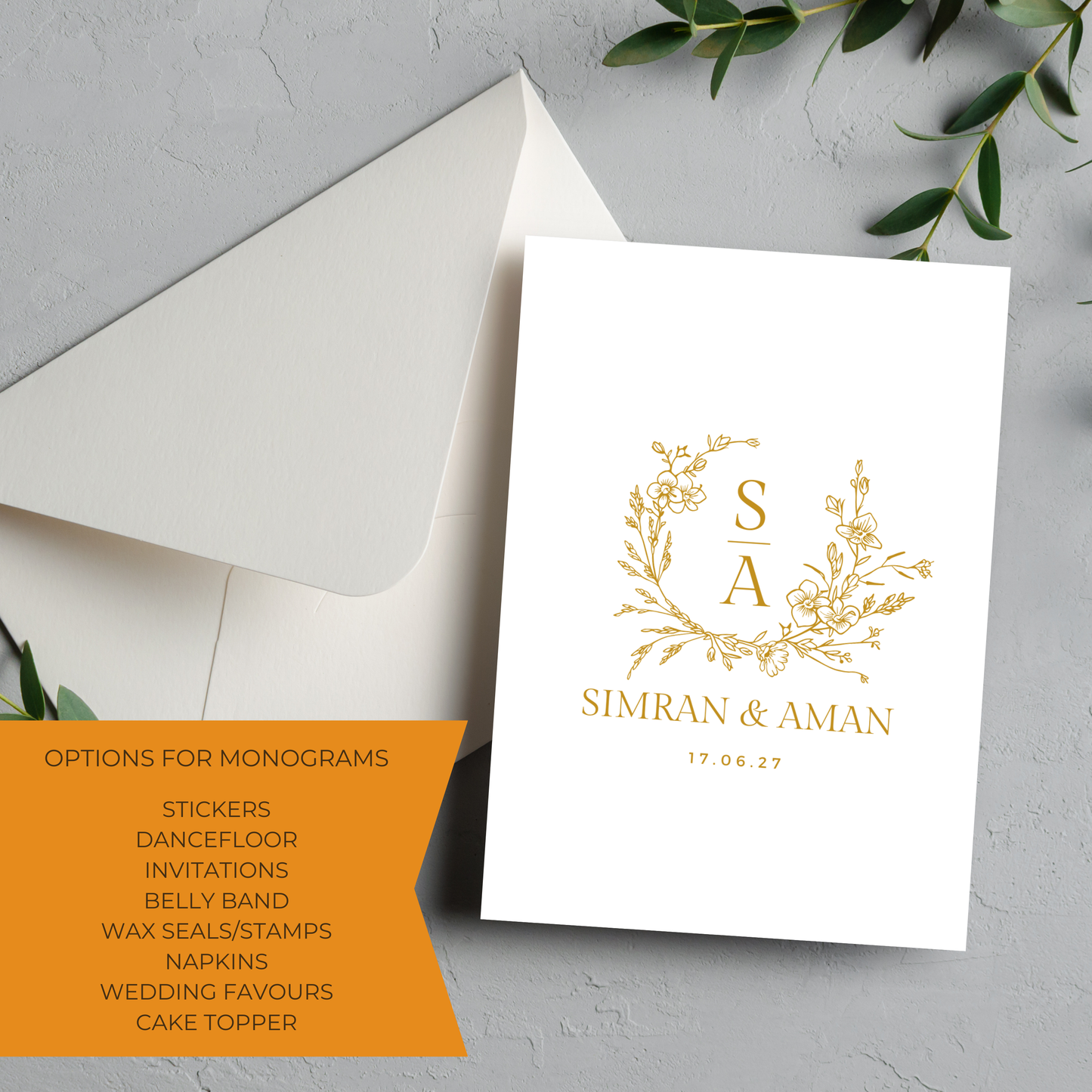 Gold Floral Monogram Digital Download - Online Template