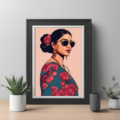 Indian Girl with Rose Saree Wall Art Digital Download