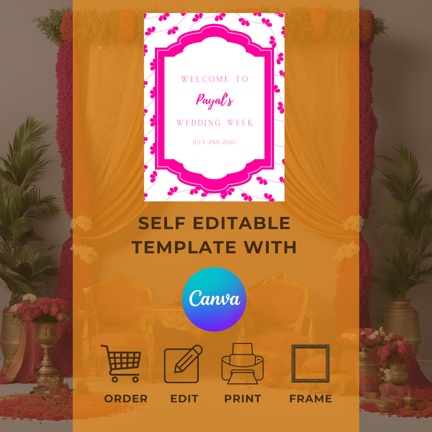 Pink Floral Minimalist Entrance Board Digital Download - Online Template