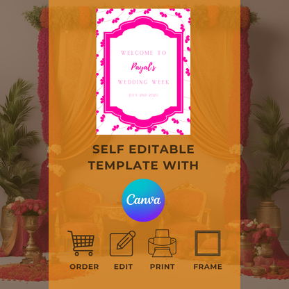 Pink Floral Minimalist Entrance Board Digital Download - Online Template
