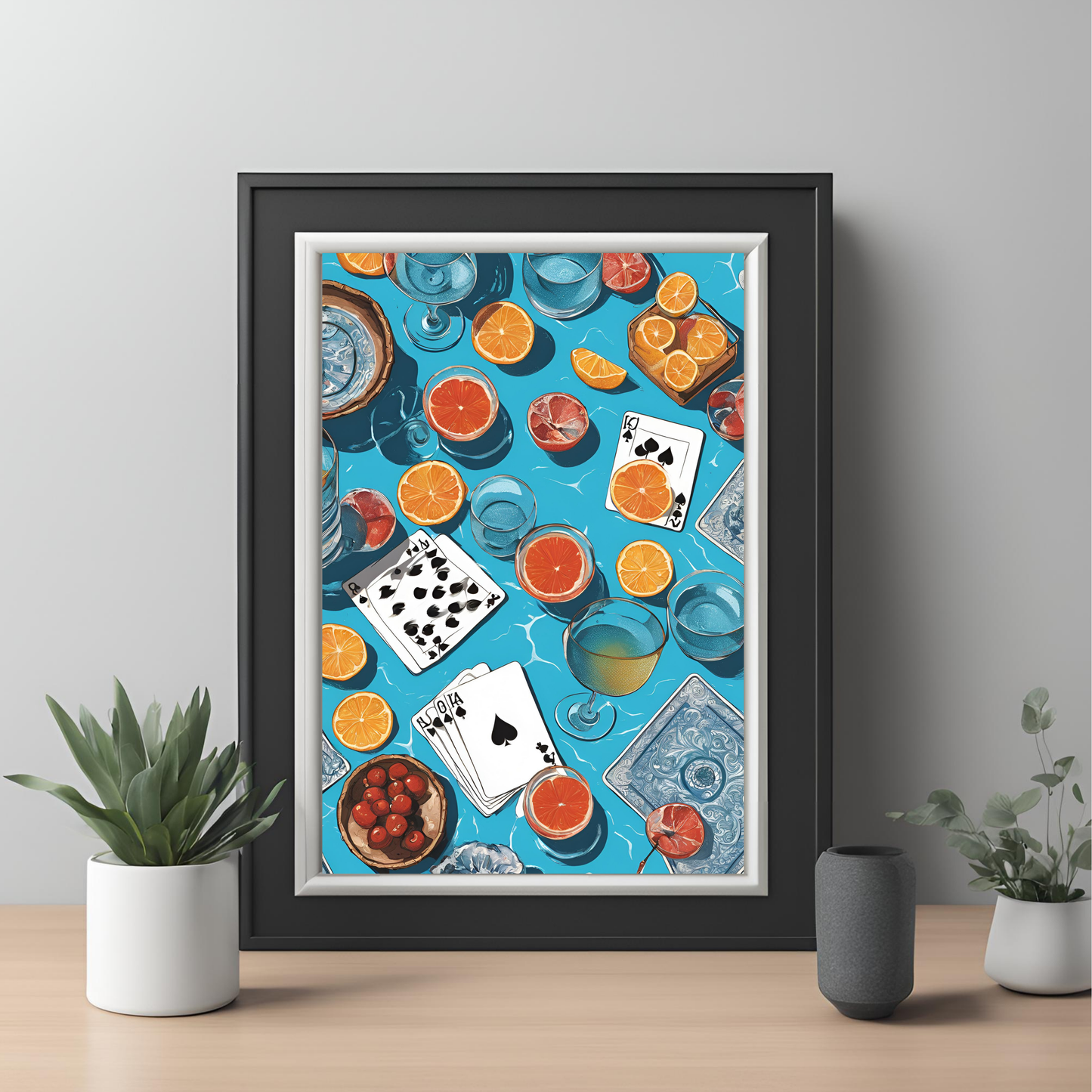 Vintage Blue Playing Cards By Pool Wall Art Digital Download