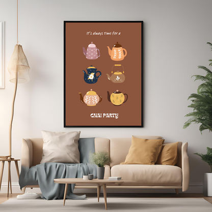 Chai Party Black Framed A4 Portrait Print