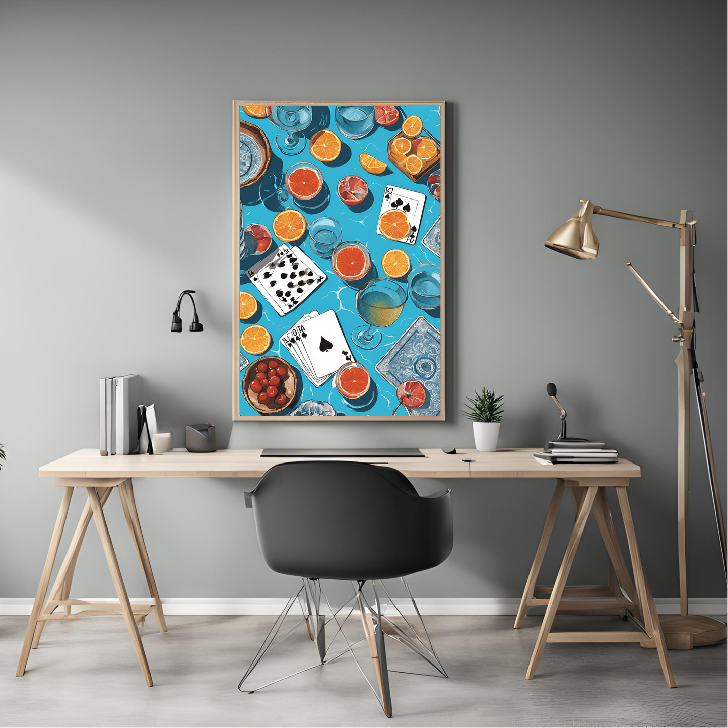 Vintage Blue Playing Cards By Pool Wall Art Digital Download