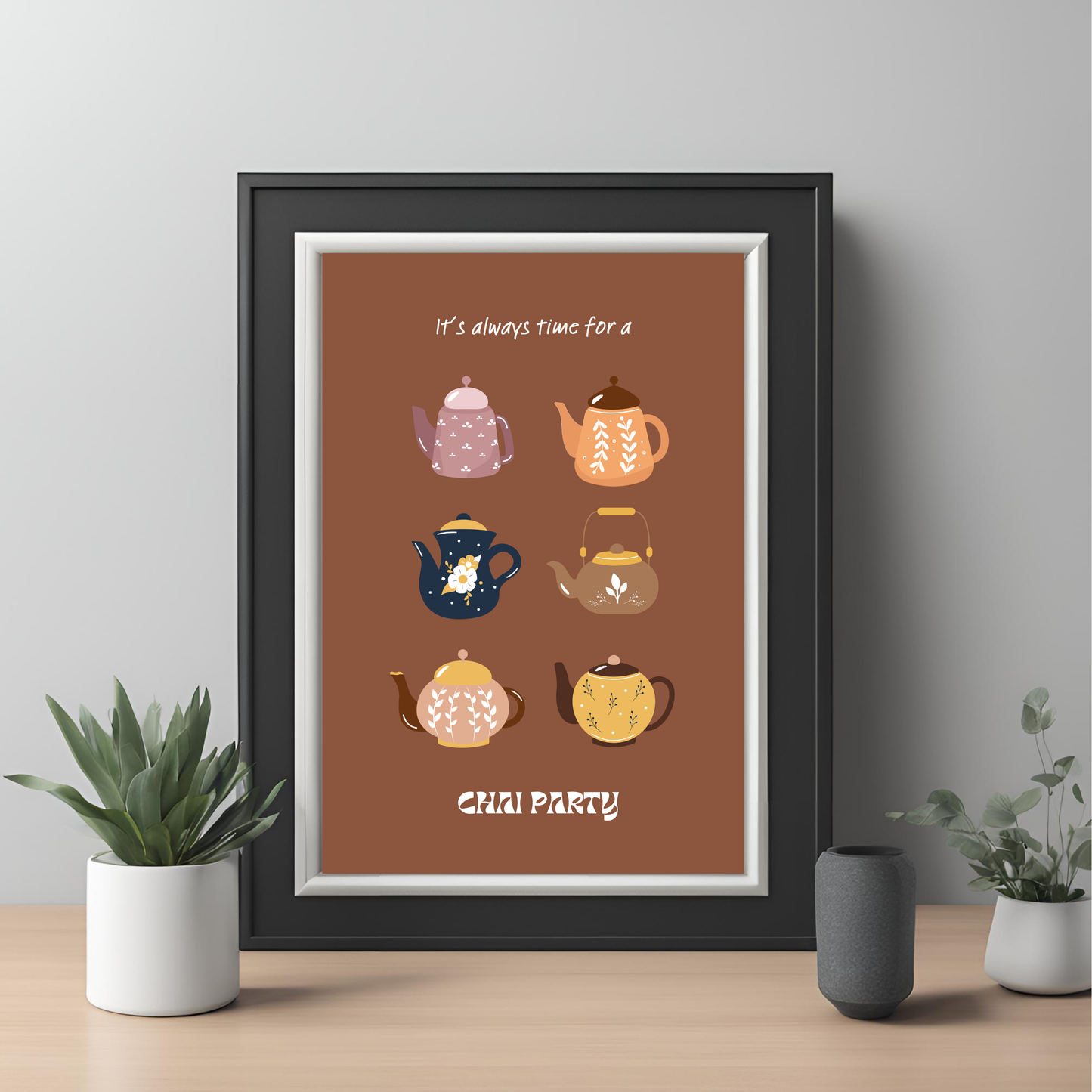 Chai Party Black Framed A4 Portrait Print