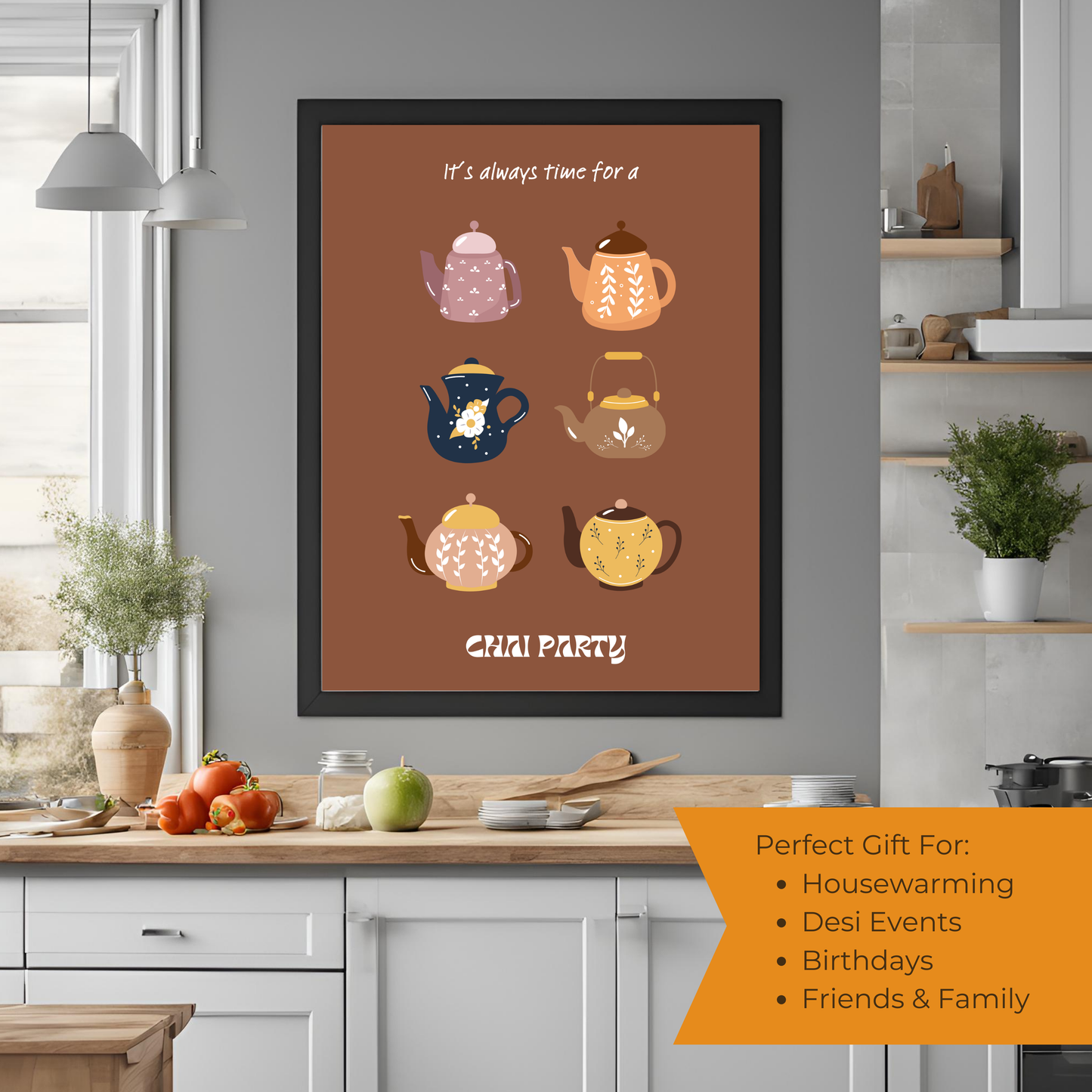 Chai Party Black Framed A4 Portrait Print