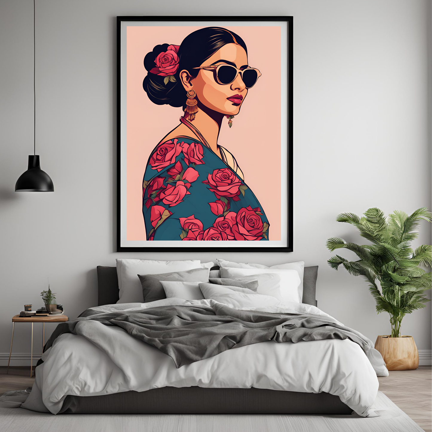 Indian Girl with Rose Saree Wall Art Digital Download